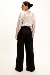 Seam Detailed Linen Pant - Black